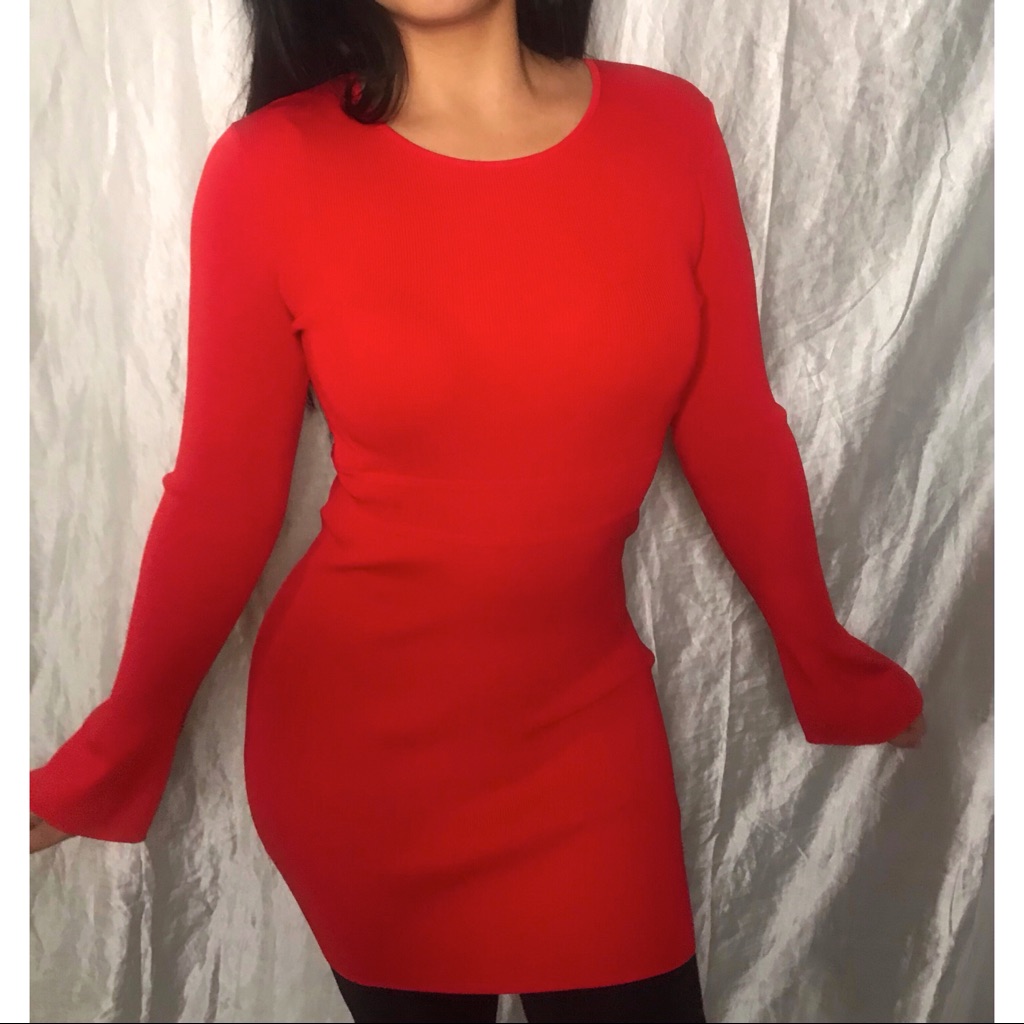 Zara Red Long Sleeve Mini Dress